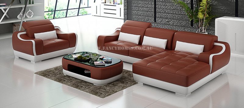 Fancy Homes Doreen-E chaise leather sofa with a single seater in maroon and white leather