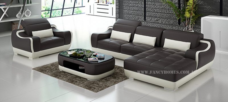 Fancy Homes Doreen-E chaise leather sofa with a single seater in brown and white leather