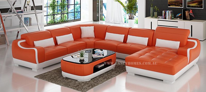 Fancy Homes Doreen modular leather sofa in orange and white leather