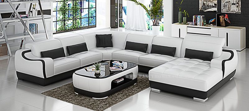 Fancy Homes Doreen modular leather sofa in white and black leather