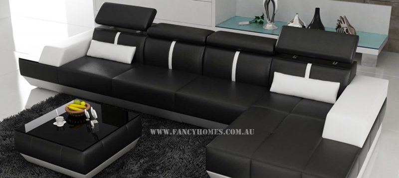 Fancy Homes Elite-B chaise leather sofa in black and white leather