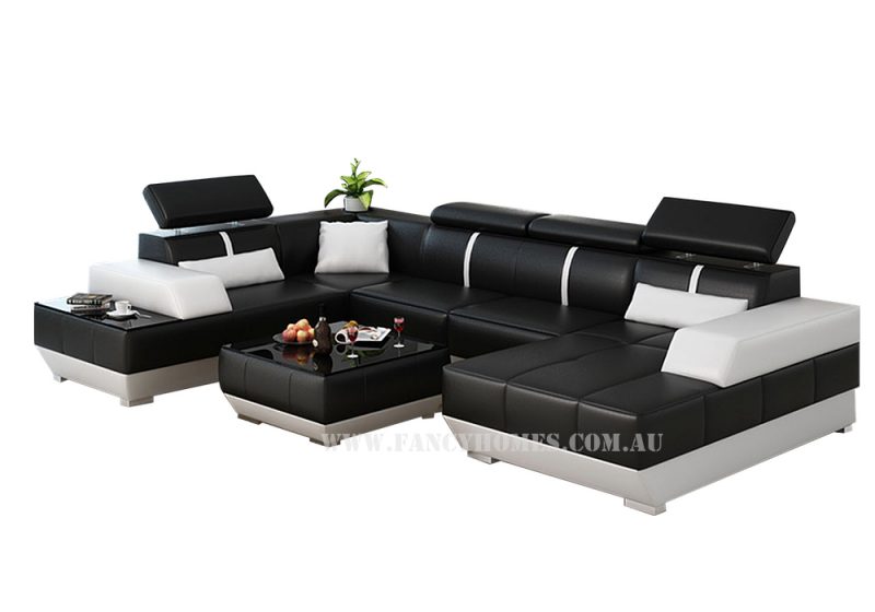 Fancy Homes Elite modular leather sofa in black and white leather