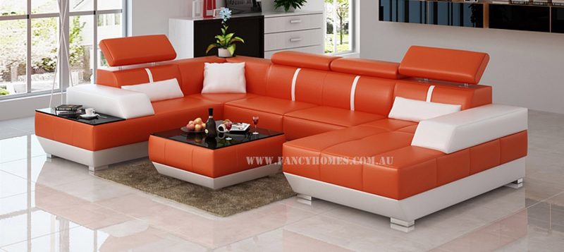 Fancy Homes Elite modular leather sofa in orange and white leather