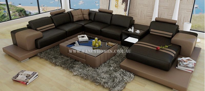 Fancy Homes Evelyn modular leather sofa in black and brown