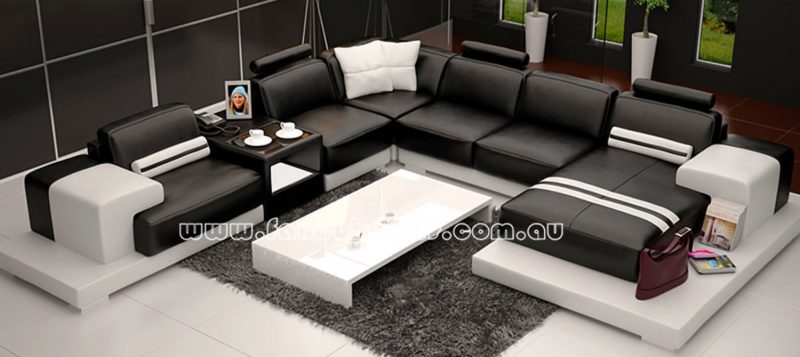 Fancy Homes Evelyn modular leather sofa in black and white