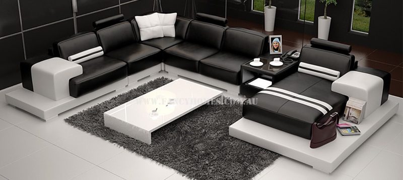 Fancy Homes Evelyn modular leather sofa in black and white leather