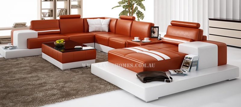 Fancy Homes Evelyn modular leather sofa in bronze and white leather