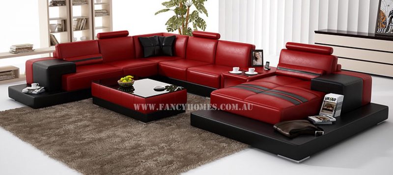 Fancy Homes Evelyn modular leather sofa in red and black leather