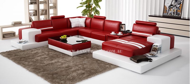 Fancy Homes Evelyn modular leather sofa in red and white leather