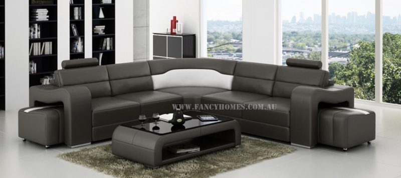 Fancy Homes Erika-B corner leather sofa in grey and white leather