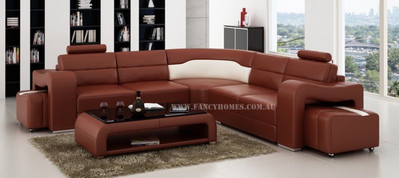 Fancy Homes Erika-B corner leather sofa in maroon and white leather