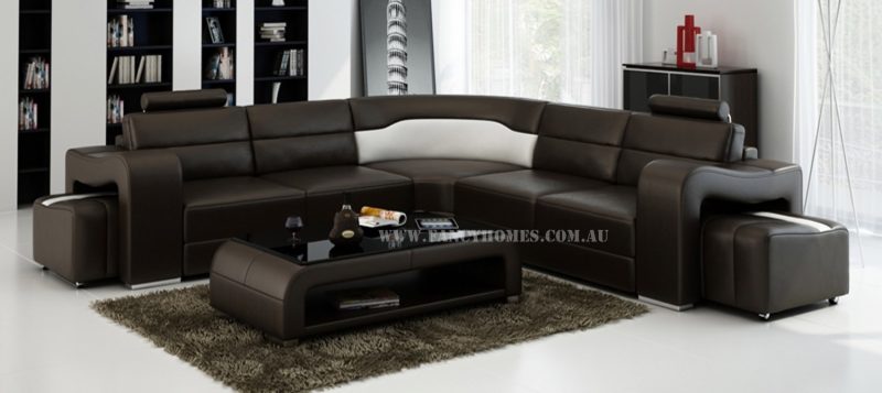 Fancy Homes Erika-B corner leather sofa in brown and white leather