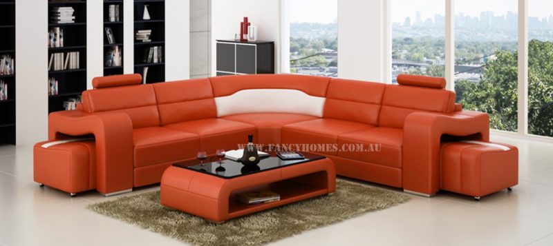 Fancy Homes Erika-B corner leather sofa in orange and white leather