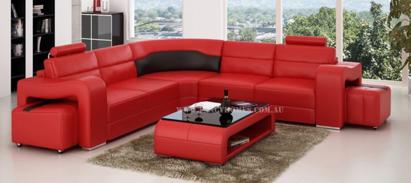 Fancy Homes Erika-B corner leather sofa in red and black leather