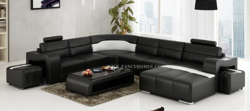 Fancy Homes Erika modular leather sofa in black and white leather