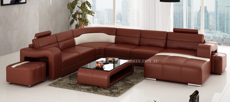 Fancy Homes Erika modular leather sofa in maroon and white leather