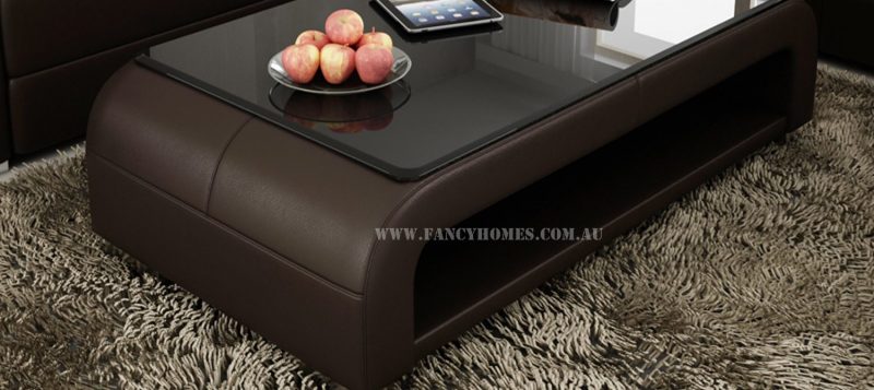 The matching coffee table of Erika modular leather sofa with tempered glass. Custom colour options to match with the lounge.