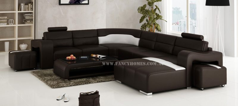 Fancy Homes Erika modular leather sofa in brown and white leather
