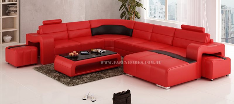 Fancy Homes Erika modular leather sofa in red and black leather