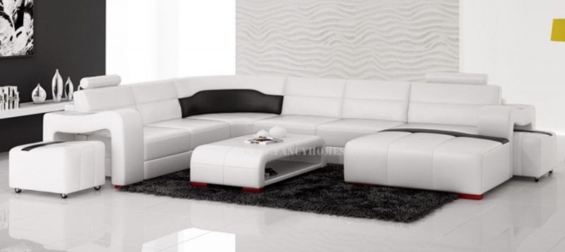 Fancy Homes Erika modular leather sofa in white and black leather