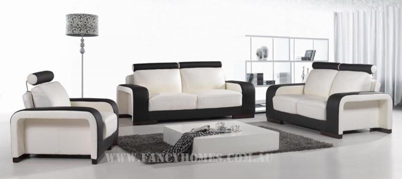 Fancy Homes Gemma lounges suites leather sofa in white and black leather