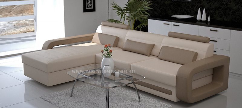 Fancy Homes Java-B chaise leather sofa in beige leather