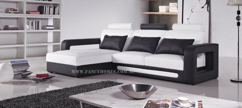 Fancy Homes Java-B chaise leather sofa in white and black leather