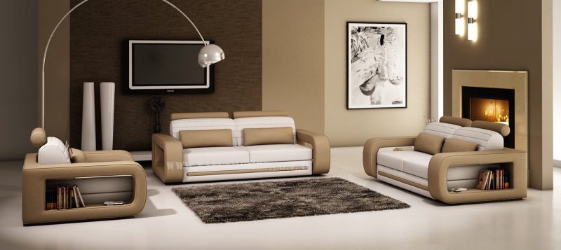 Fancy Homes Java-C lounges suites leather sofa in white and tan colour leather with easy-adjust headrests