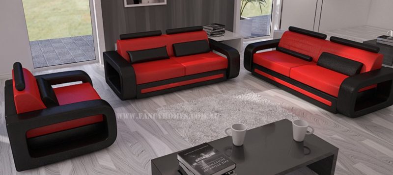 Fancy Homes Java-C lounges suites leather sofa in red and black leather