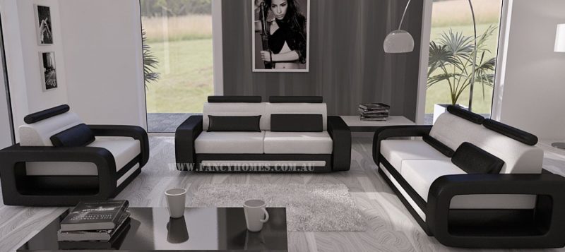 Fancy Homes Java-C lounge suites leather sofa in white and black leather