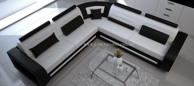 Fancy Homes Java-D corner leather sofa in white and black leather