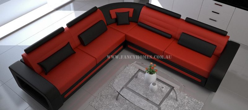 Fancy Homes Java-D corner leather sofa in red and black leather