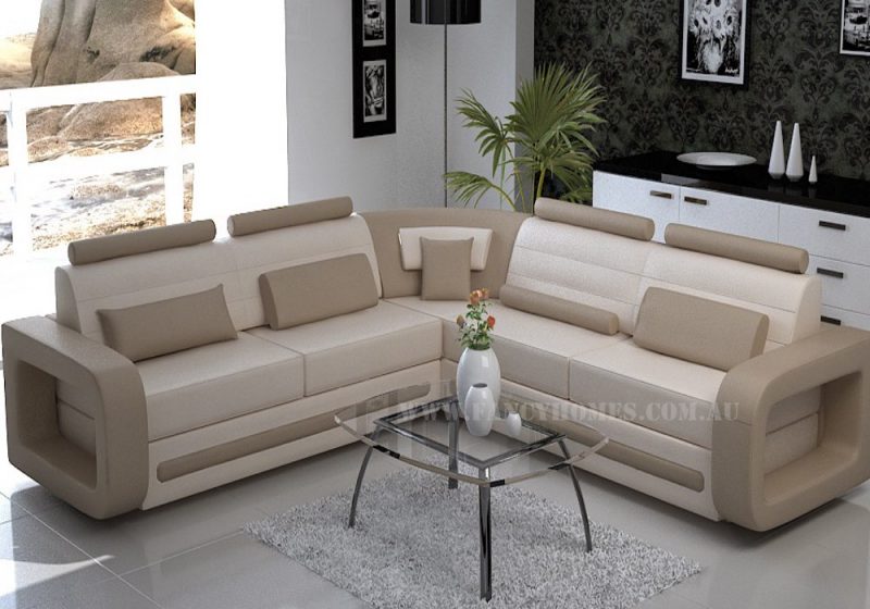 Fancy Homes Java-D corner leather sofa in cream and beige leather