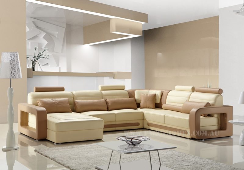 Fancy Homes Java modular leather sofa in cream and beige leather colour combinations