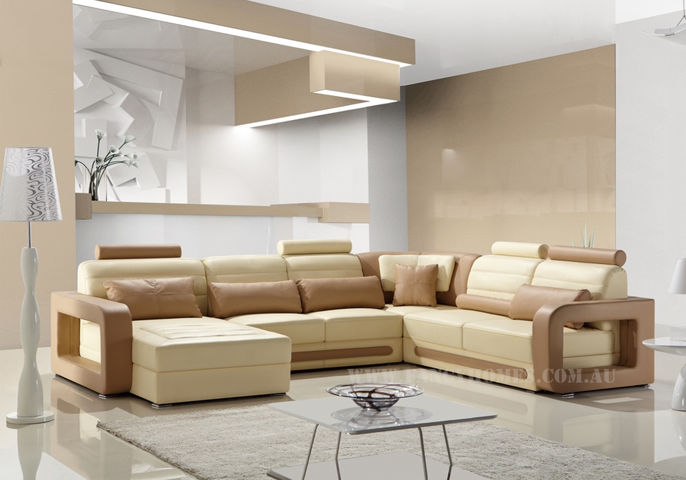 Java Contemporary Modular Leather, Cream Coloured Leather Sofa