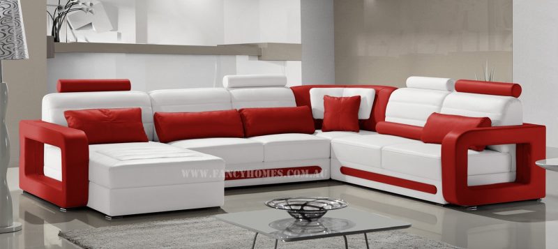 Fancy Homes Java modular leather sofa in white and red leather