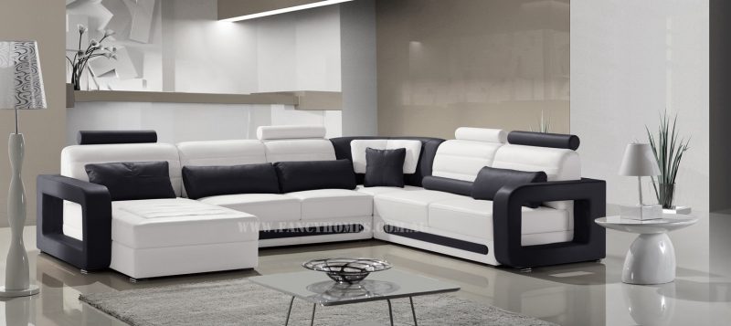 Fancy Homes Java modular leather sofa in white and black leather colour combinations