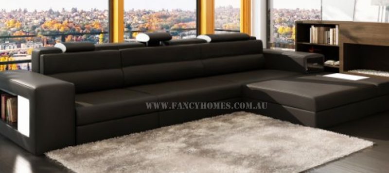 Fancy Homes Jolanda chaise leather sofa in dark grey and white leather