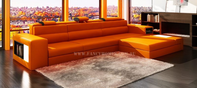 Fancy Homes Jolanda chaise leather sofa in orange and black leather