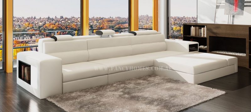 Fancy Homes Jolanda chaise leather sofa in creamy white and black leather