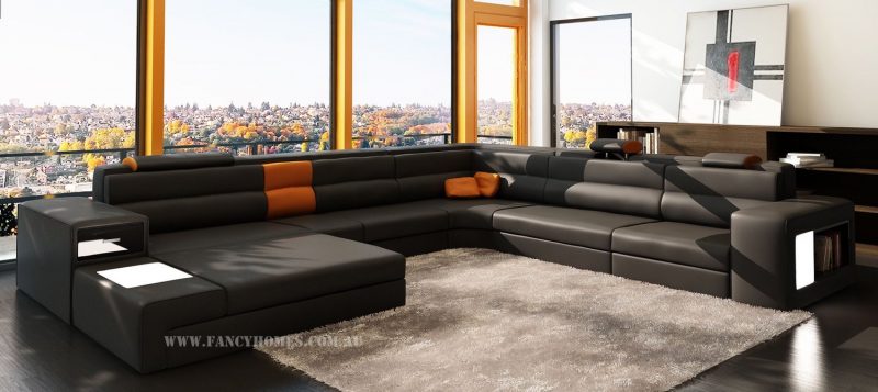 Fancy Homes Jolanda-B modular leather sofa in black and orange leather