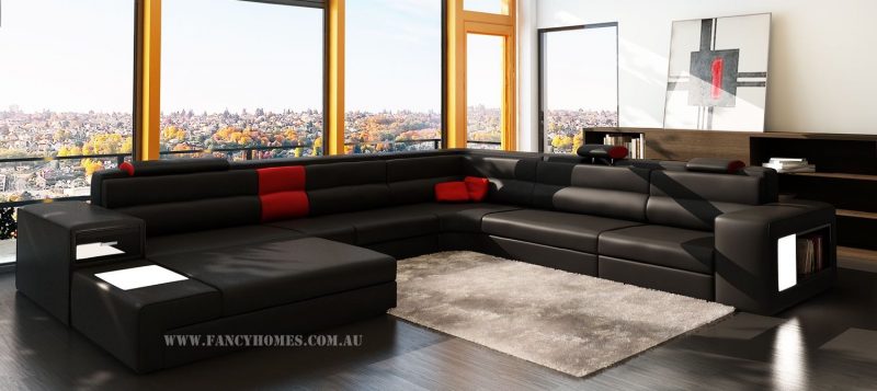 Fancy Homes Jolanda-B modular leather sofa in black and red leather