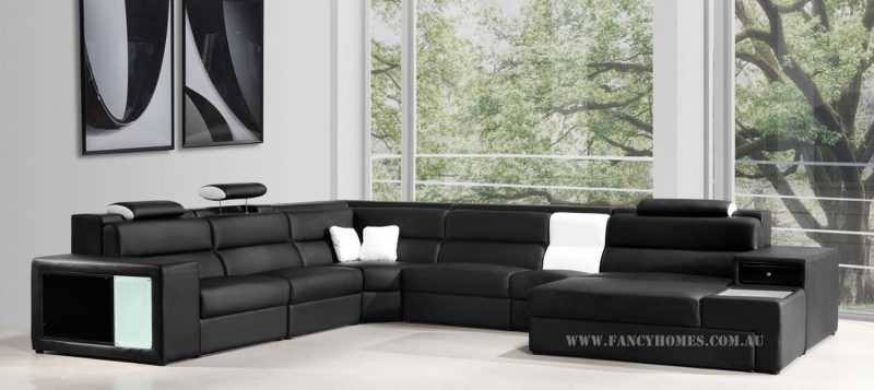 Fancy Homes Jolanda-B modular leather sofa in black and white leather