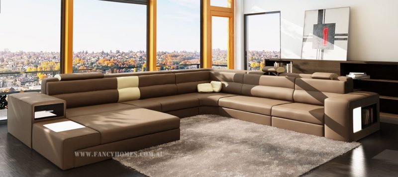 Fancy Homes Jolanda-B modular leather sofa in brown and cream leather