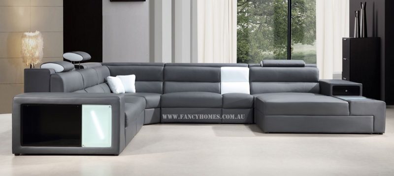 Fancy Homes Jolanda-B modular leather sofa in grey and white leather