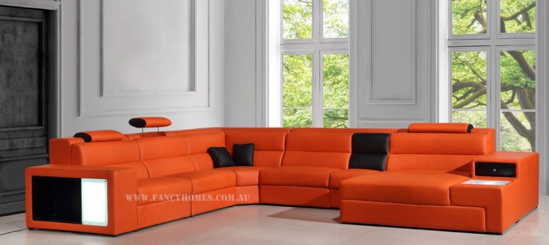 Fancy Homes Joland-B modular leather sofa in orange and black leather