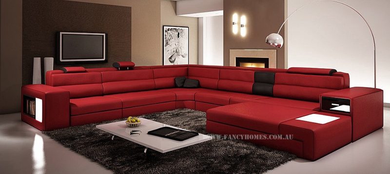 Fancy Homes Jolanda-B modular leather sofa in red and black leather