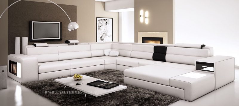 Fancy Homes Jolanda-B modular leather sofa in white and black leather