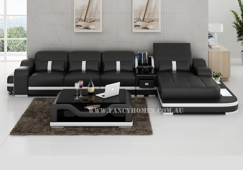 Fancy Homes Kori-C chaise leather sofa in black and white colour combinations