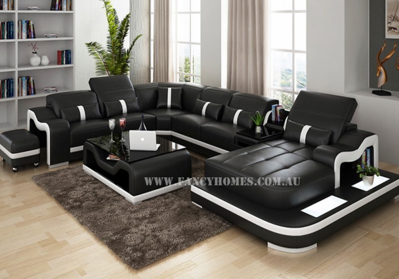Fancy Homes Kori modular leather sofa in black and white leather